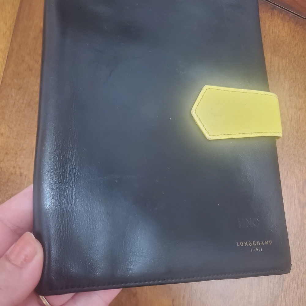 Longchamp Black and Yellow Leather Notebook Cover